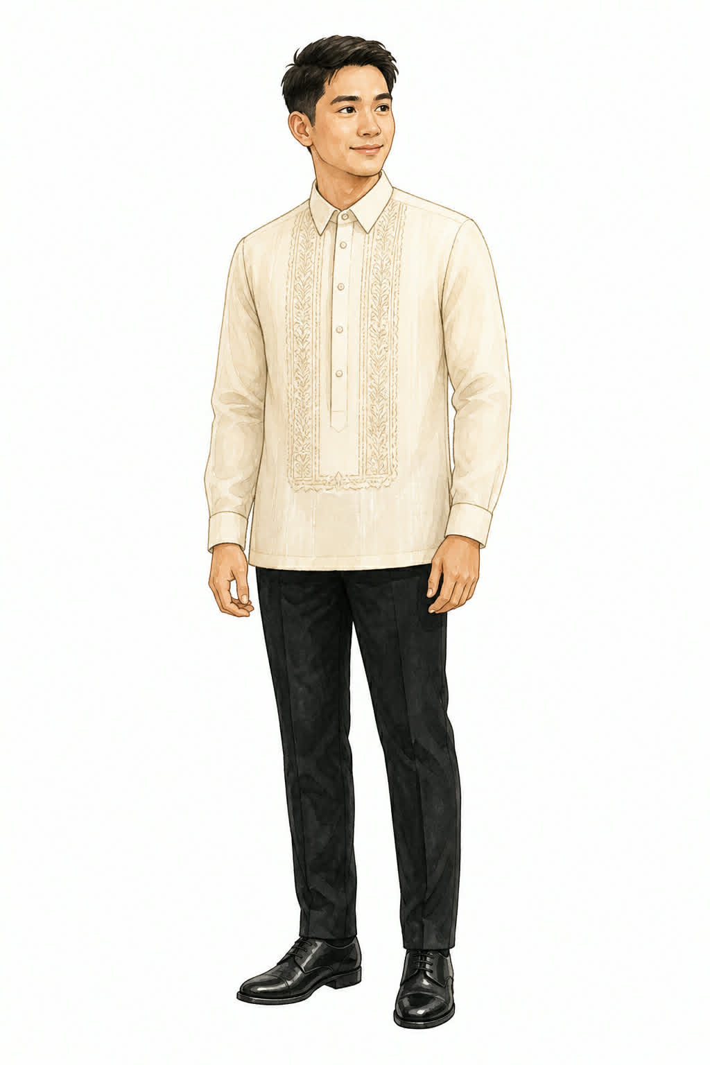 Cream barong tagalog long sleeve